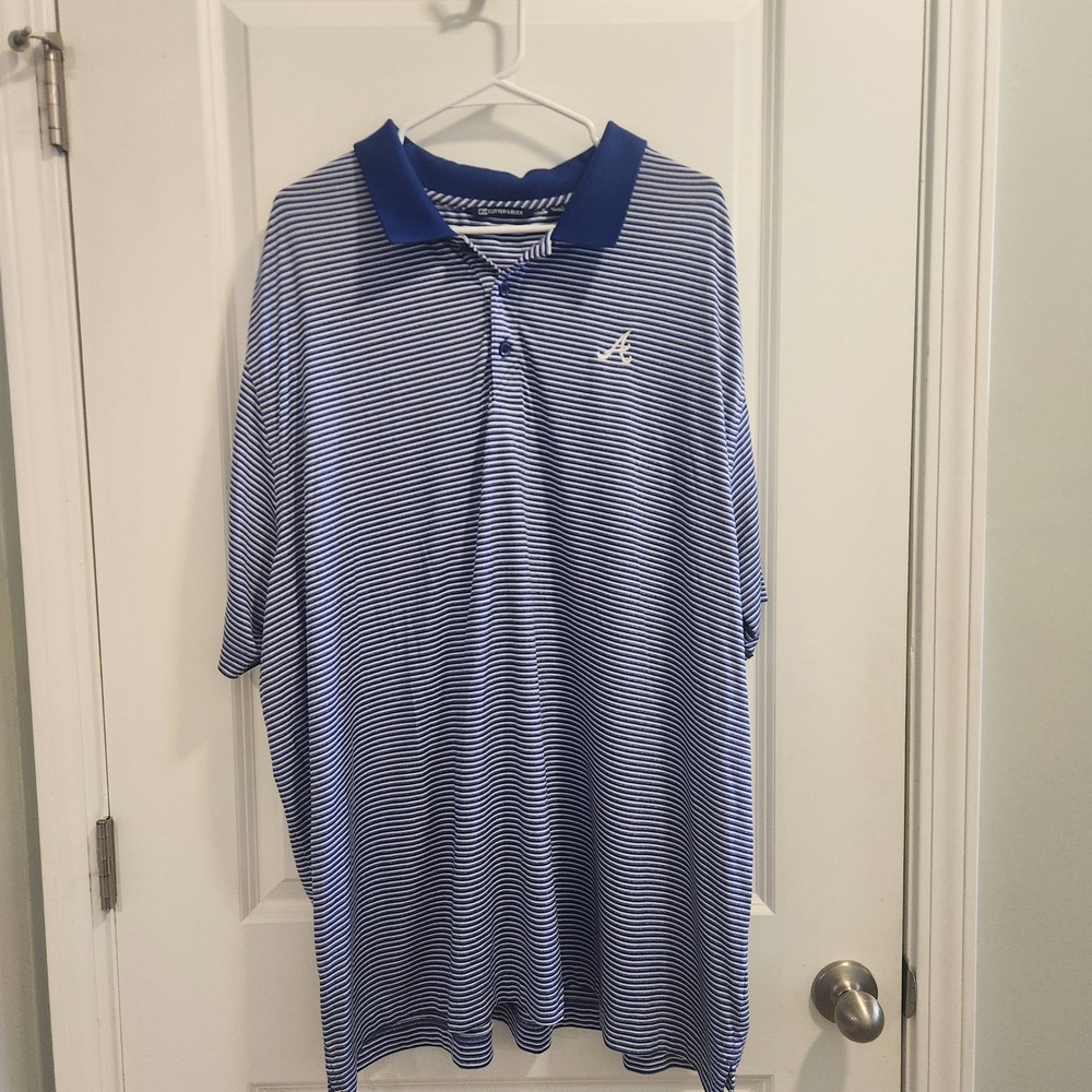 Cutter & Buck Atlanta Braves Polo Shirt Mens 3XB Blue White Striped Short Sleeve